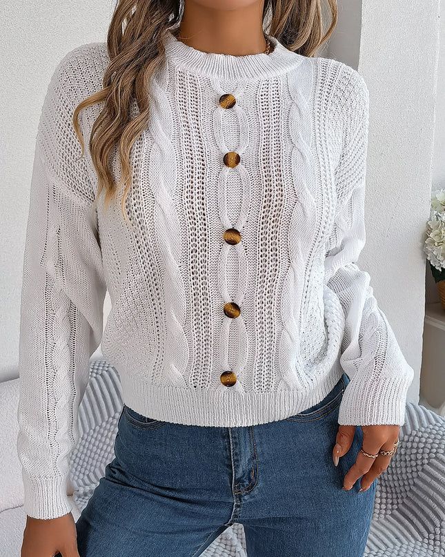 Buttons Long Sleeve Knit Pullover