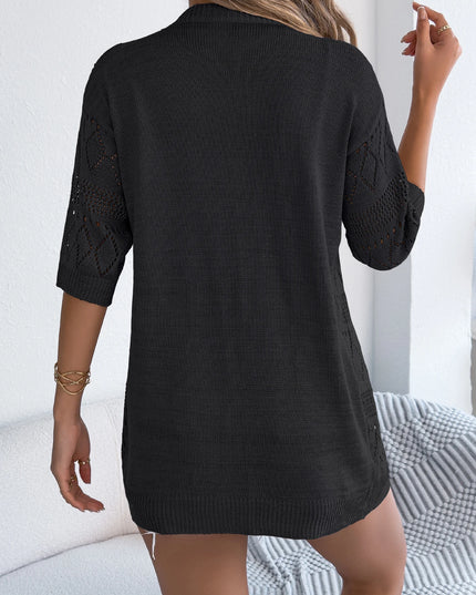 Short-Sleeve Hollow-Out Knit Cardigan