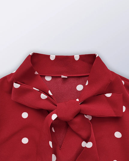 Polka Dot Lace-Up Pleated Dress