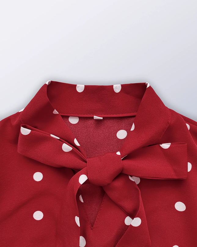 Polka Dot Lace-Up Pleated Dress