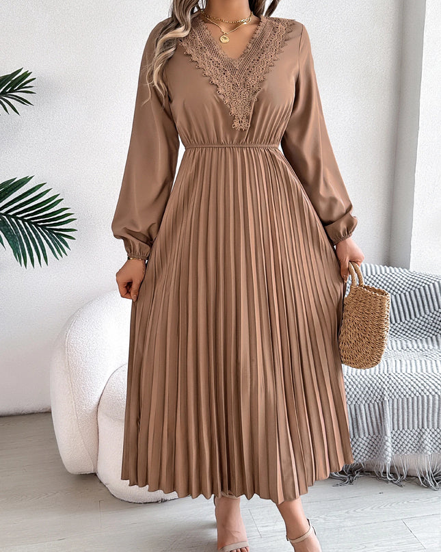 Lace V-Neck Long Sleeve Dress