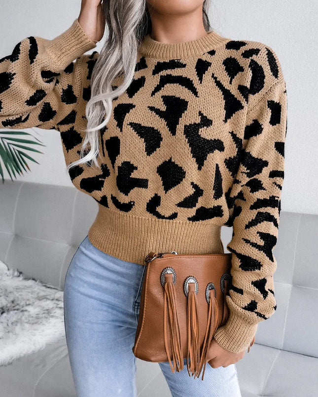 Leopard Knit Short Sweater