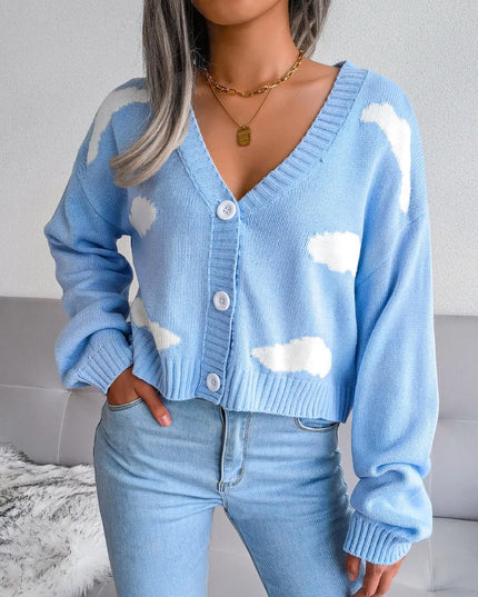 Autumn Winter Cloud Knit V-Neck Sweater