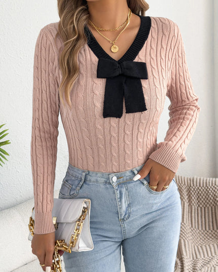 Bow Tie V-Neck Sweater