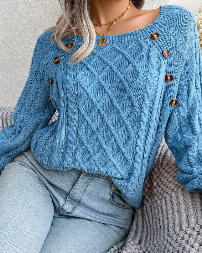 Women Square-Neck Button Knit Sweater