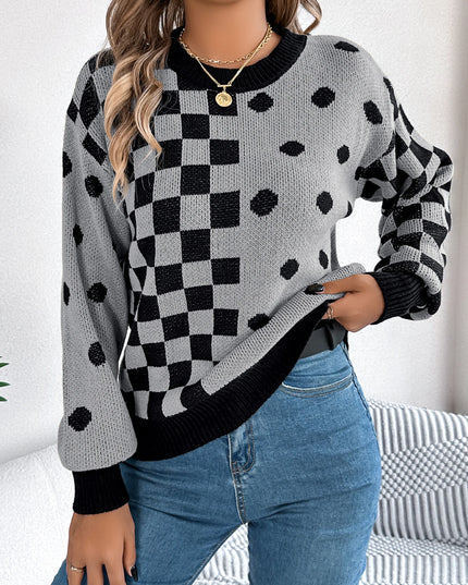 Grid Dot Long Sleeve Pullover