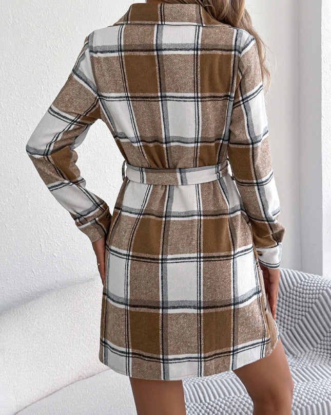 Plaid Jacket Dress with Belt