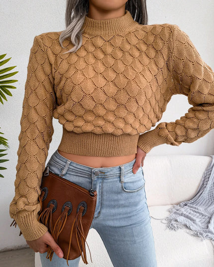 Hollow-Out Long-Sleeve Knit Crop Top