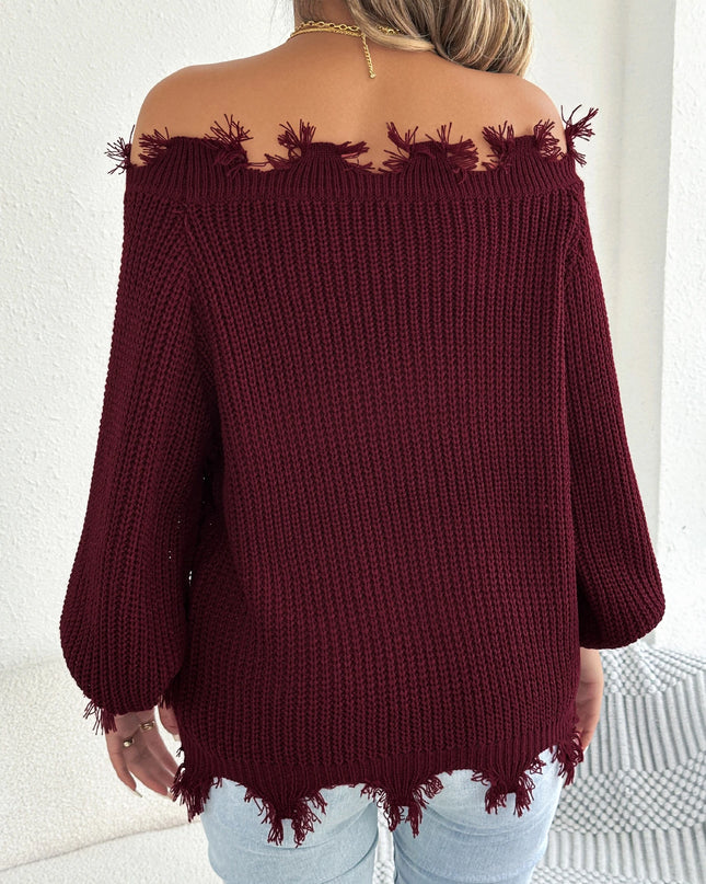 Slash Neck Tassel Sweater