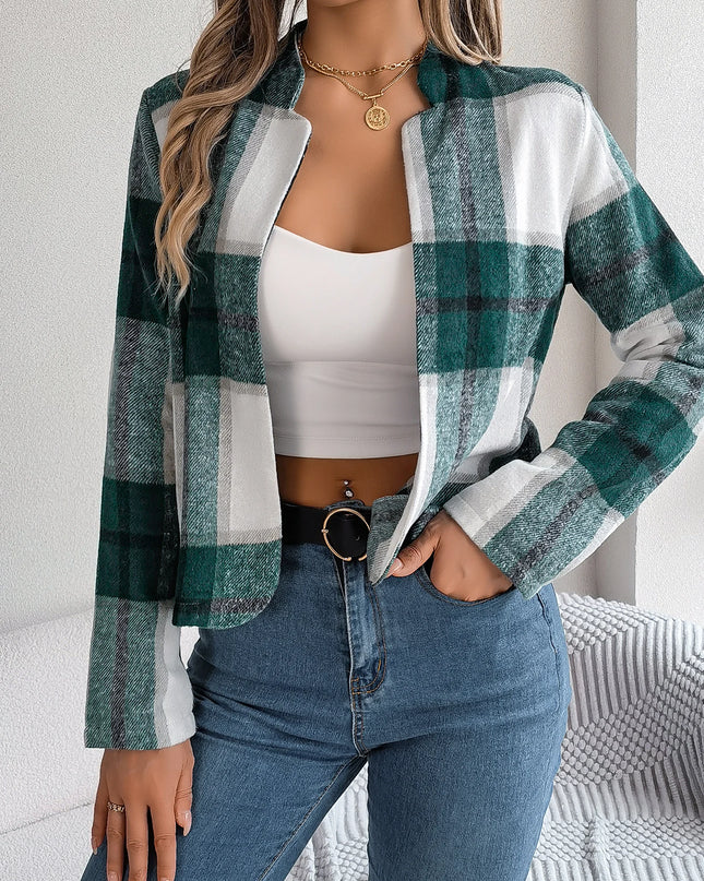 Autumn Winter Contrast Plaid Jacket