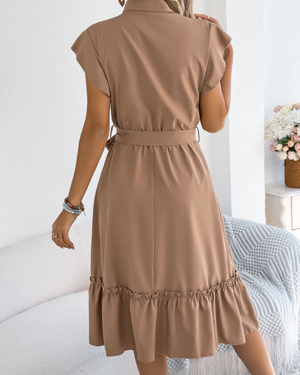 Ruffle Edge Belted Dress