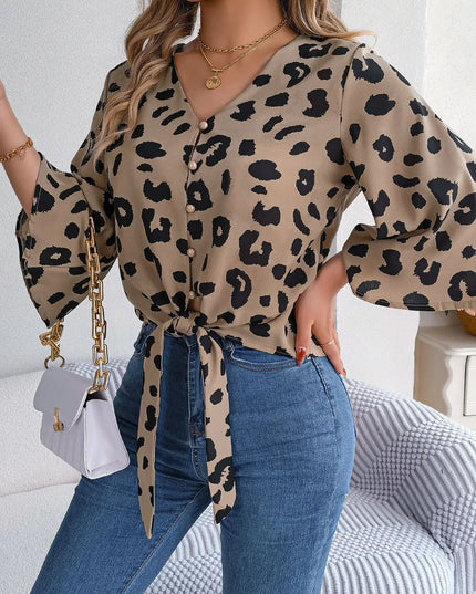 Leopard Print Tie-Bow Blouse