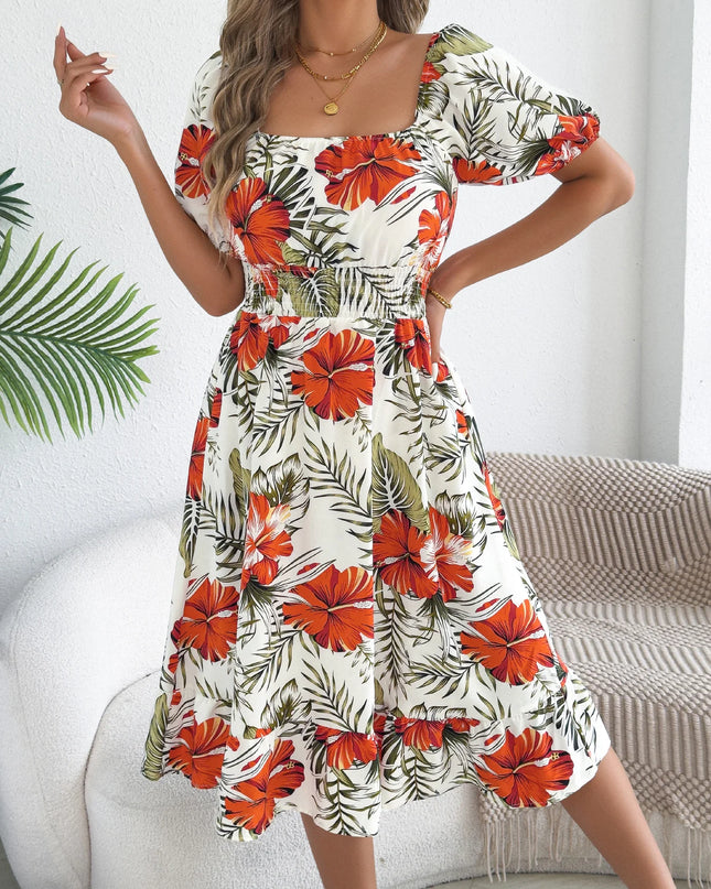 Floral Print Ruffled A-Line Dress