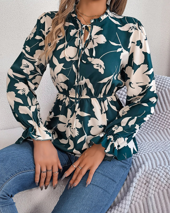 Lace-Up Floral Chiffon Top