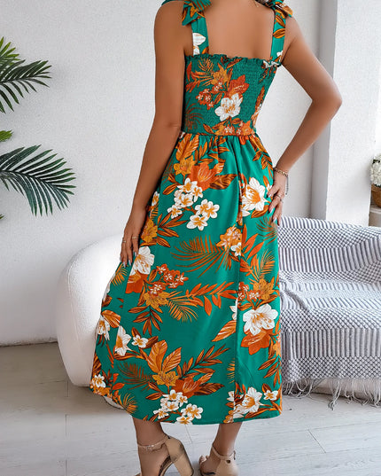 Floral Print Lace-Up Maxi Dress