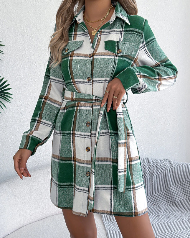 Plaid Jacket Dress with Belt