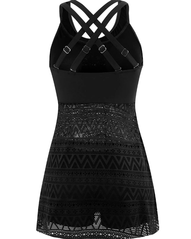 Lace Mesh Mid-Waist Tankini