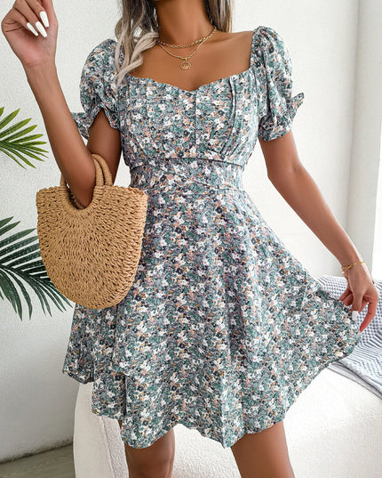 Floral Pleated Short Sleeve Dress