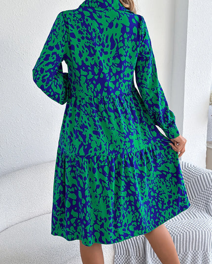 Leopard Print Turn Down Collar Dress