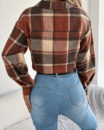 Plaid Turn-Down Collar Woolen Jacket