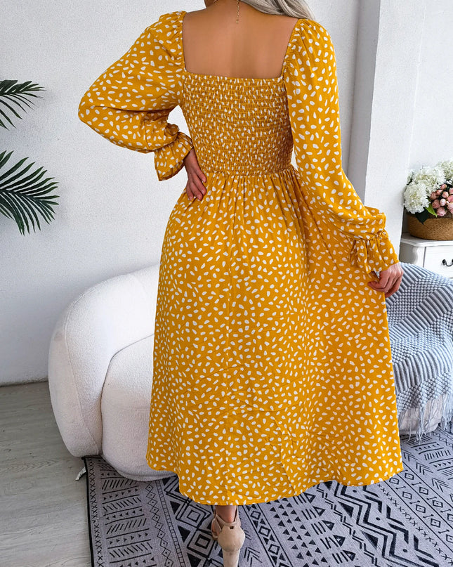 Polka Dot Square Neck Long Sleeve Dress