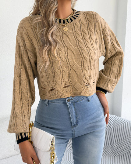 Hollow Out Stripe Twist Sweater