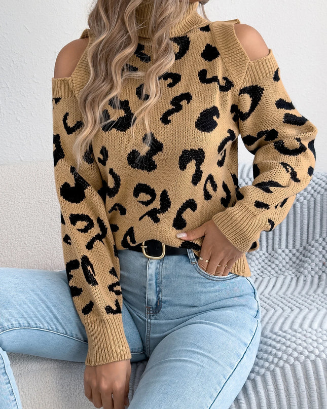 Off-Shoulder Leopard Knit Sweater