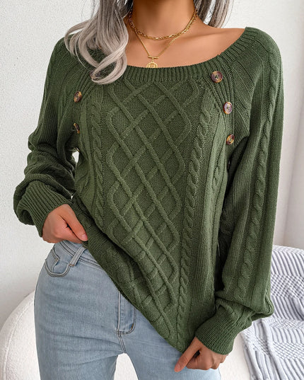 Square Collar Button Knit Pullover
