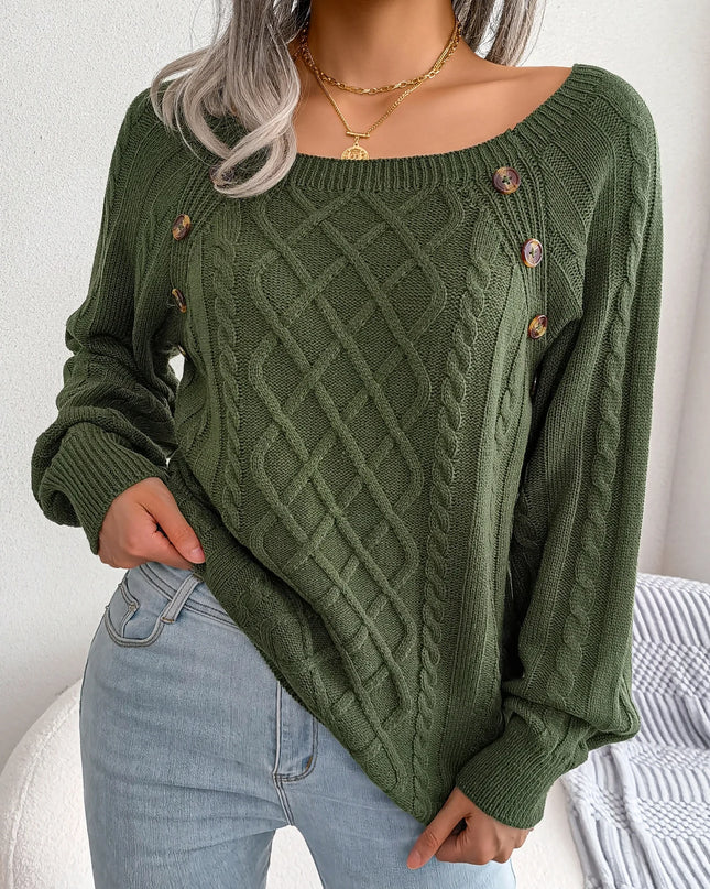 Women Square-Neck Button Knit Sweater