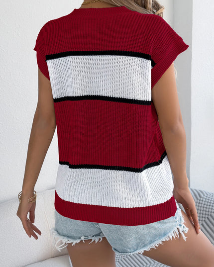 Color Block Hollow Knit Pullover