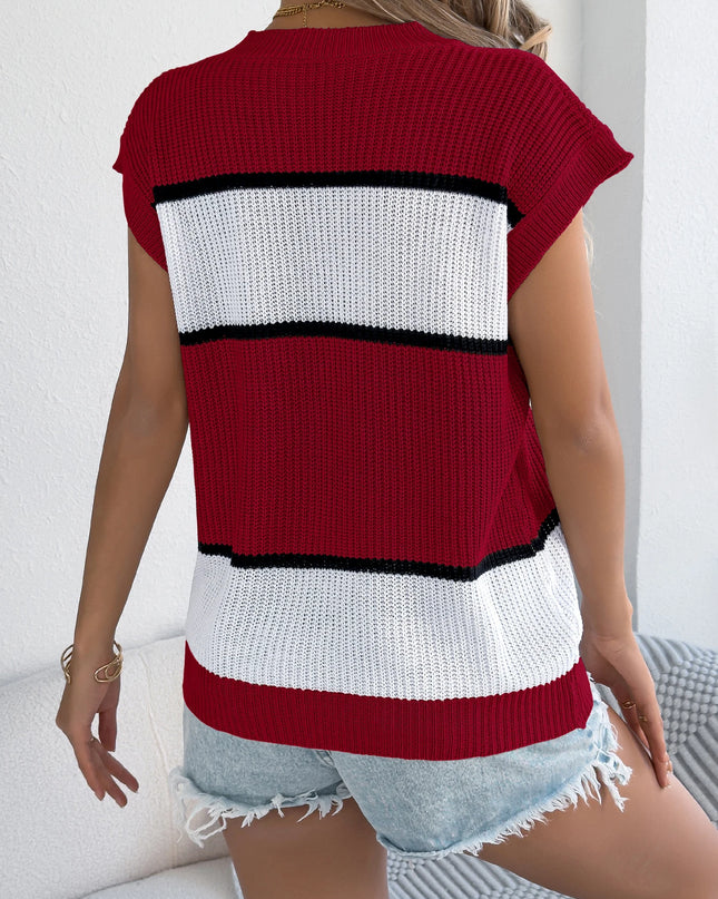 Color Block Hollow Knit Pullover