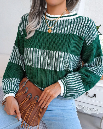 Contrast Striped Round Neck Pullover