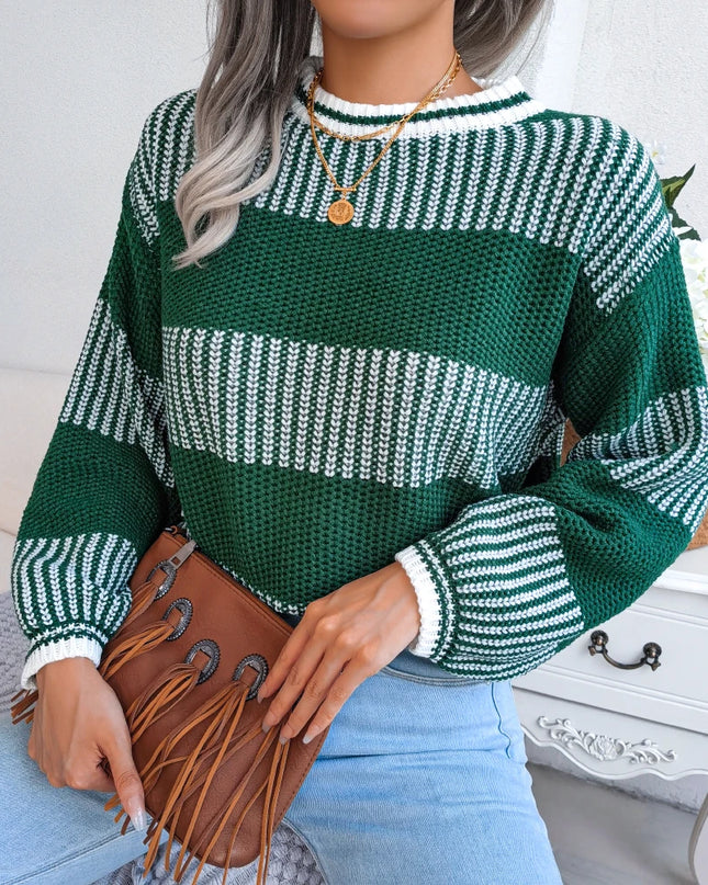 Contrast Striped Round Neck Pullover