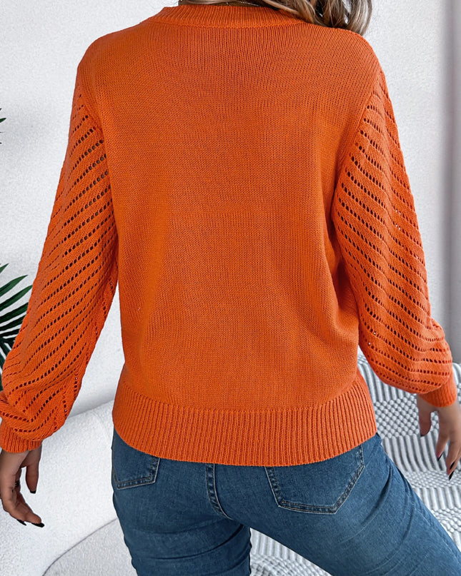 Hollow Out Round Neck Long Sleeve Pullover