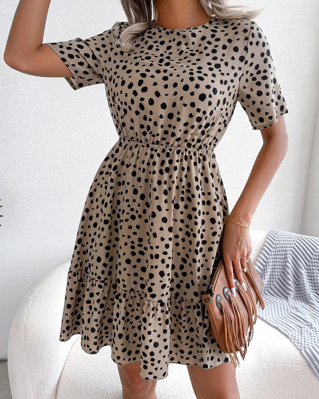Leopard Print Ruffled A Line Dress