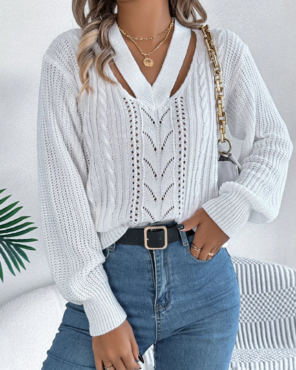 V Neck Hollow Out Pullover Sweater