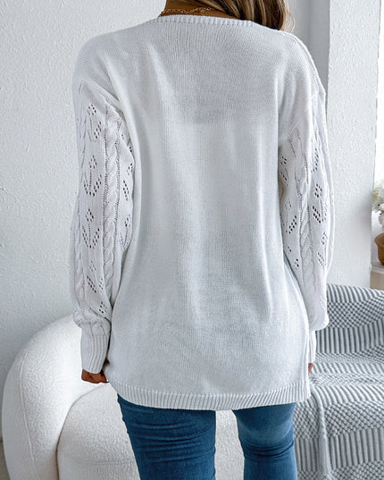 Hollow Out Lantern Sleeve Knit Cardigan