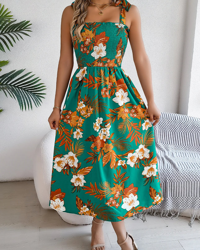 Floral Print Lace-Up Maxi Dress