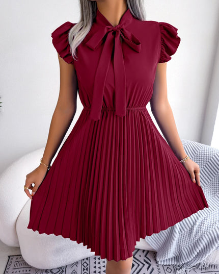 Bow Slim Waist Pleated Dress