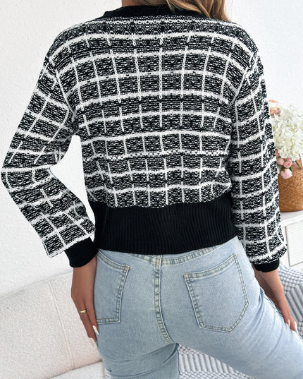 Contrast Plaid Knitted Cardigan