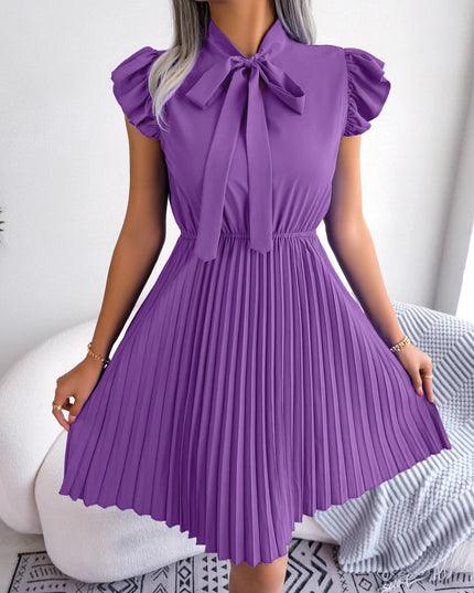 Bow Slim Waist Pleated Dress