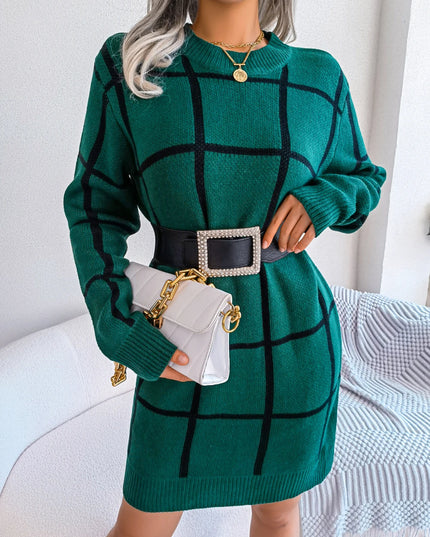Plaid Knit Sweater Dress