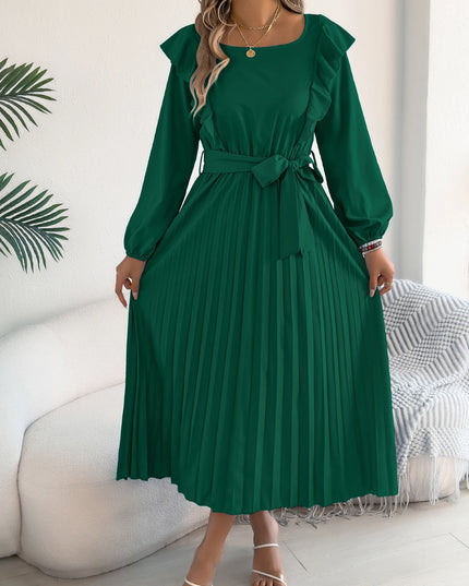 Waist Cinched Pleated A-Line Dress