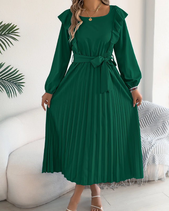 Waist Cinched Pleated A-Line Dress