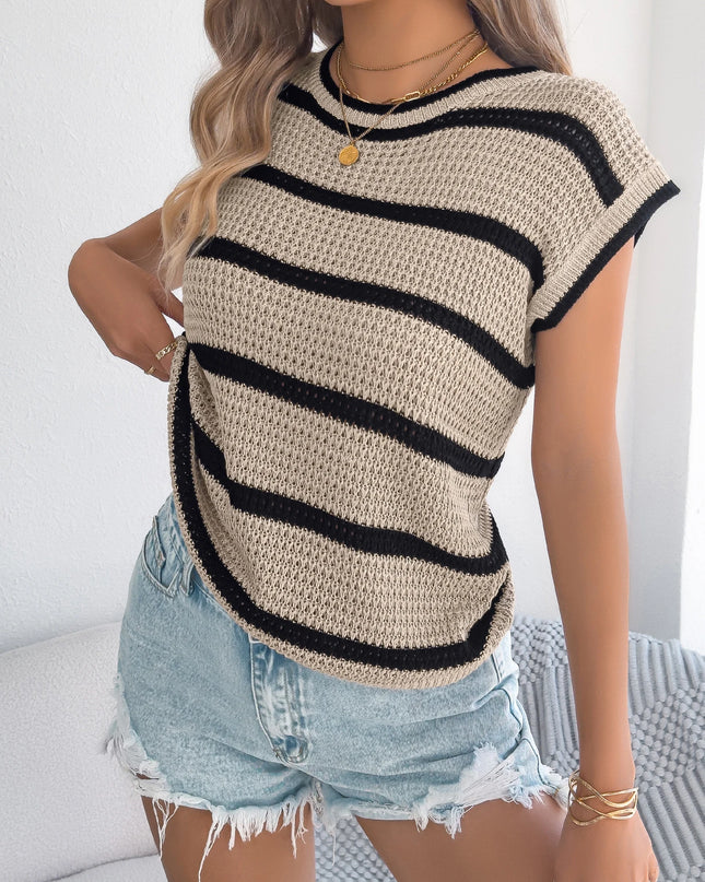 Striped Hollow Out Sleeveless Pullover