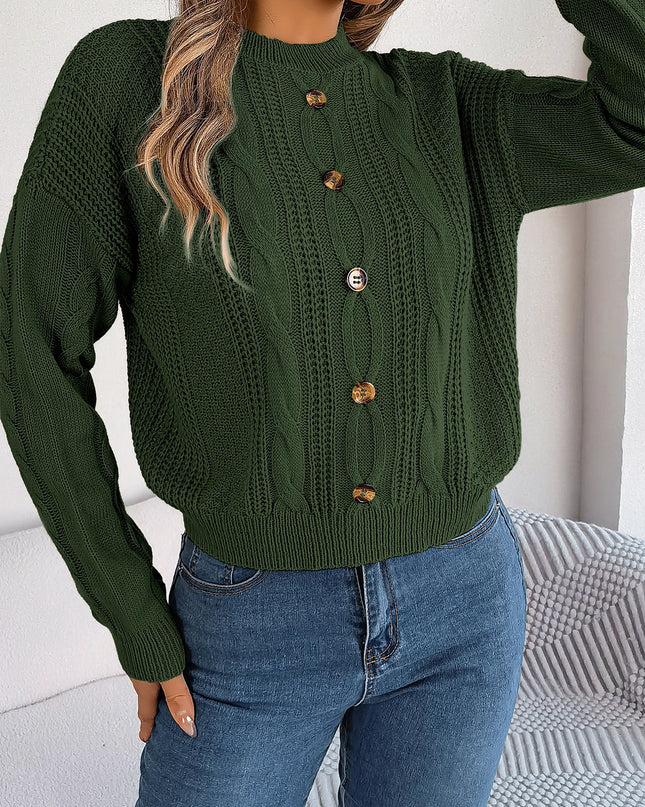 Buttons Long Sleeve Knit Pullover