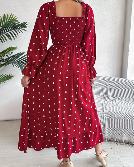 Polka Dot Square Neck Long Dress