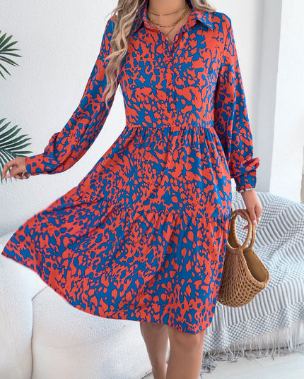Leopard Print Turn Down Collar Dress