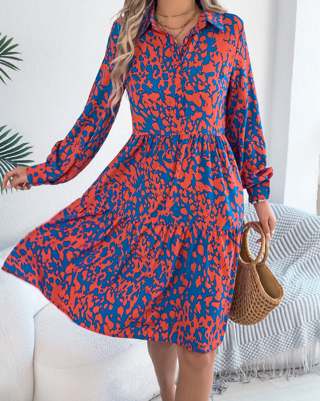 Leopard Print Turn Down Collar Dress