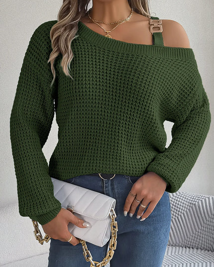 Off Shoulder Metal Buckle Sweater
